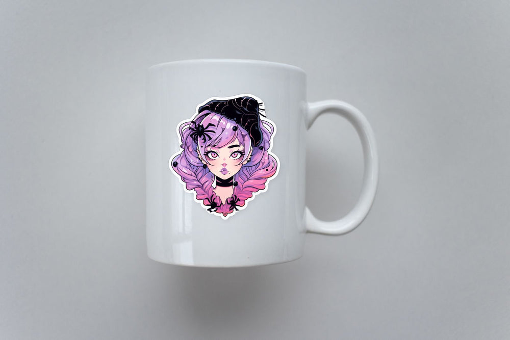 Halloween Anime Girl with Spiders Sticker