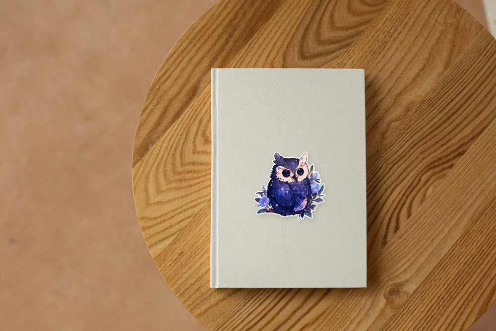 Purple Owl on Branch Art Sticker