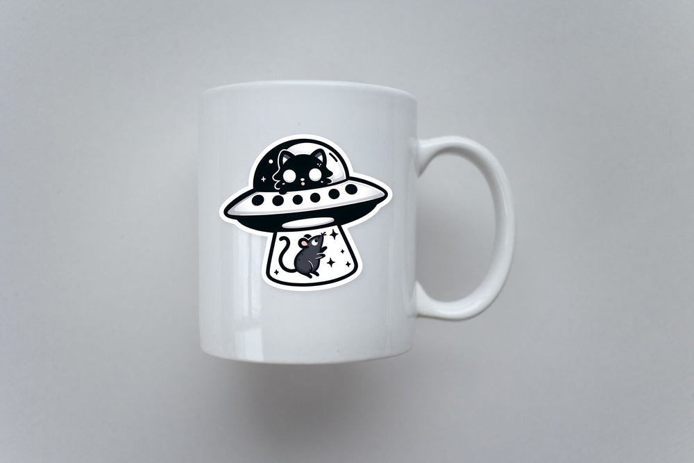 UFO Cat Abducting Mouse Sticker