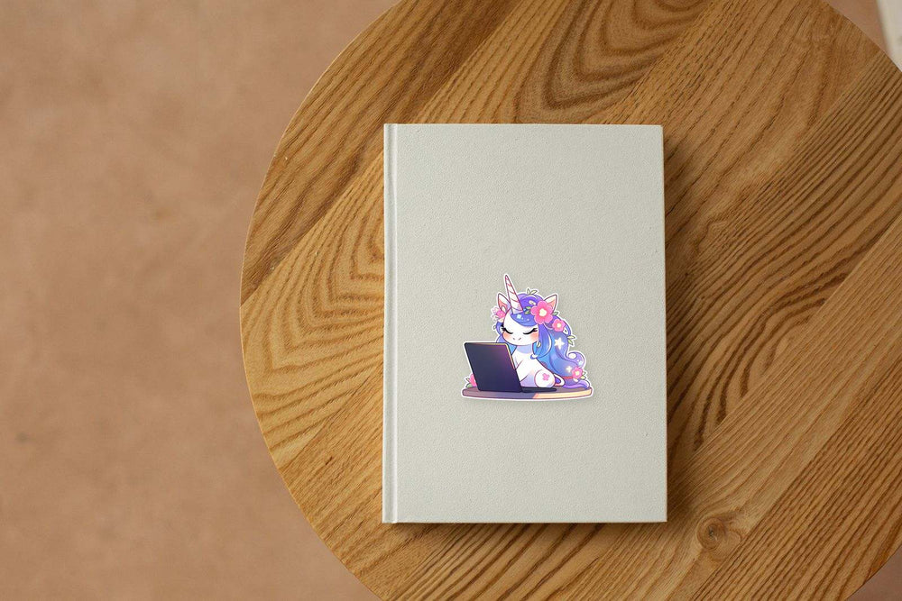 Cute Unicorn Working on Laptop Sticker