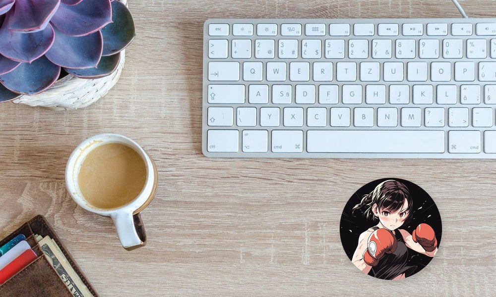Anime Girl in Boxing Gloves Round Sticker