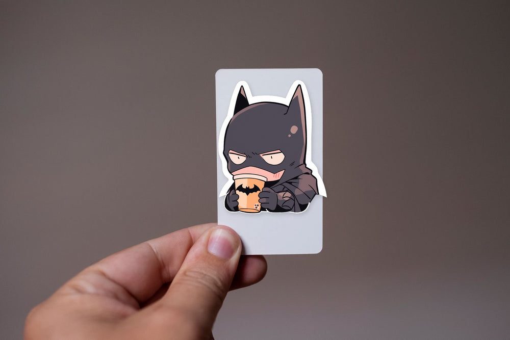 Funny Chibi Batman Drinking Coffee Sticker