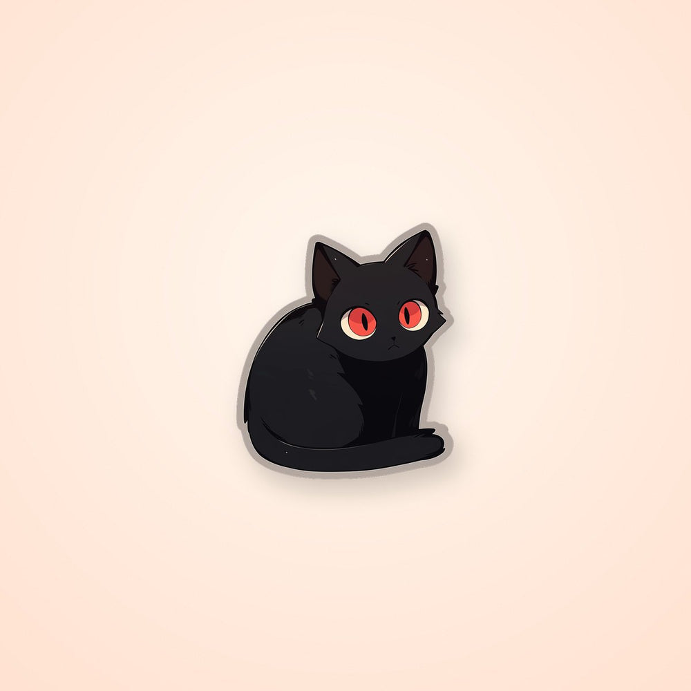Black Cat with Red Eyes Cartoon Sticker