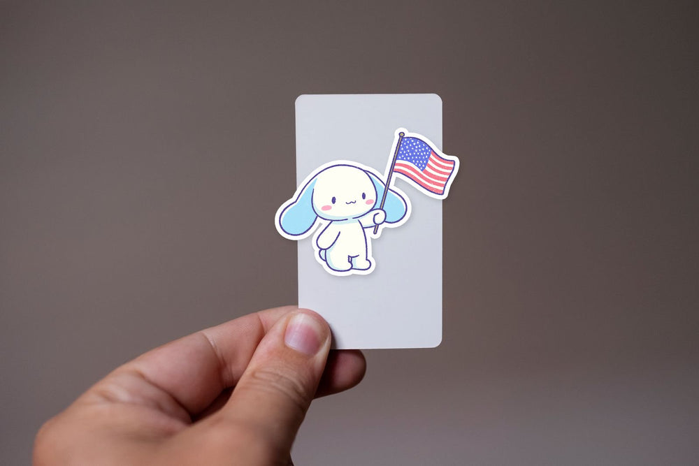 Cinnamoroll Waving USA Flag Kawaii Sticker