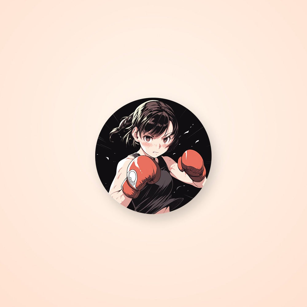 Anime Girl in Boxing Gloves Round Sticker