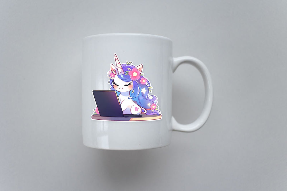 Cute Unicorn Working on Laptop Sticker