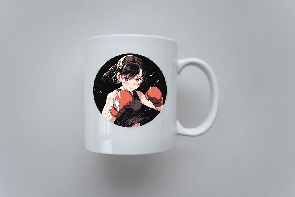 Anime Girl in Boxing Gloves Round Sticker
