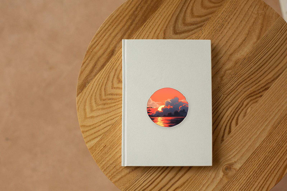 Orange Sea Sunset Round Sticker