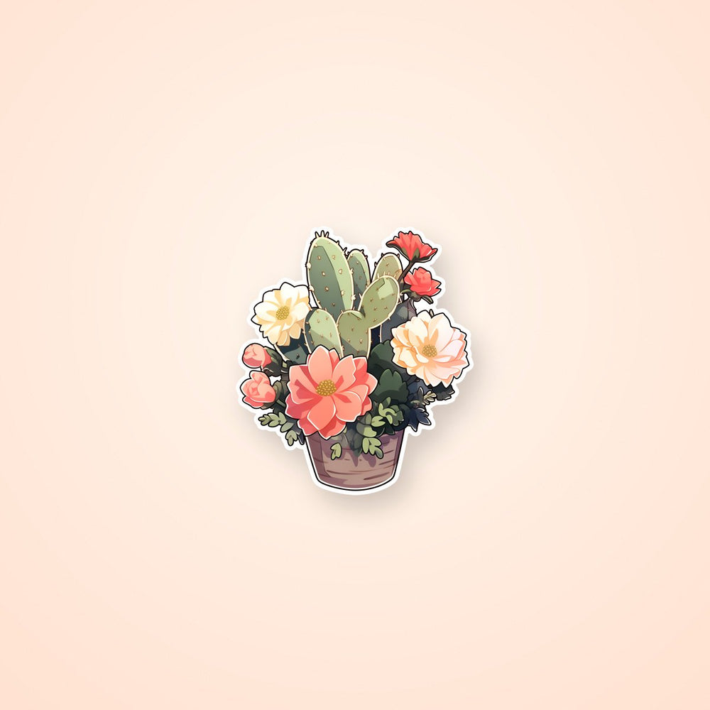 Cactus with Beautiful Flowers Sticker