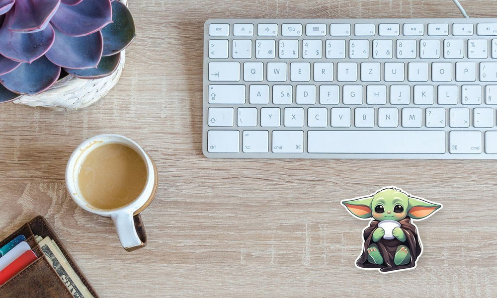 Cute Baby Yoda with a Cup Drawing Sticker