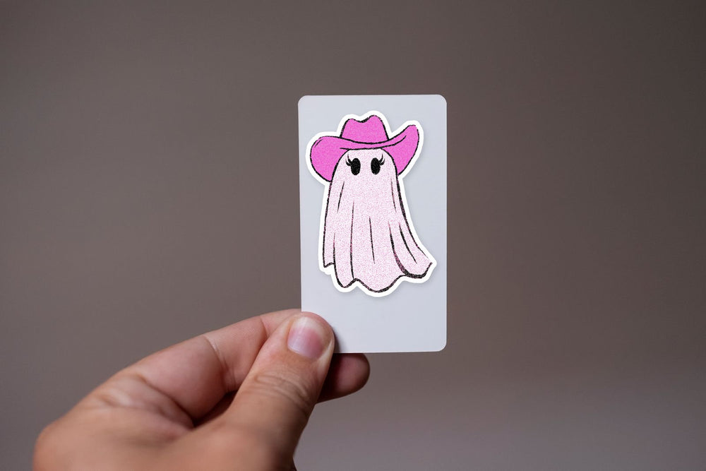 Pink Cowgirl Ghost Preppy Halloween Sticker