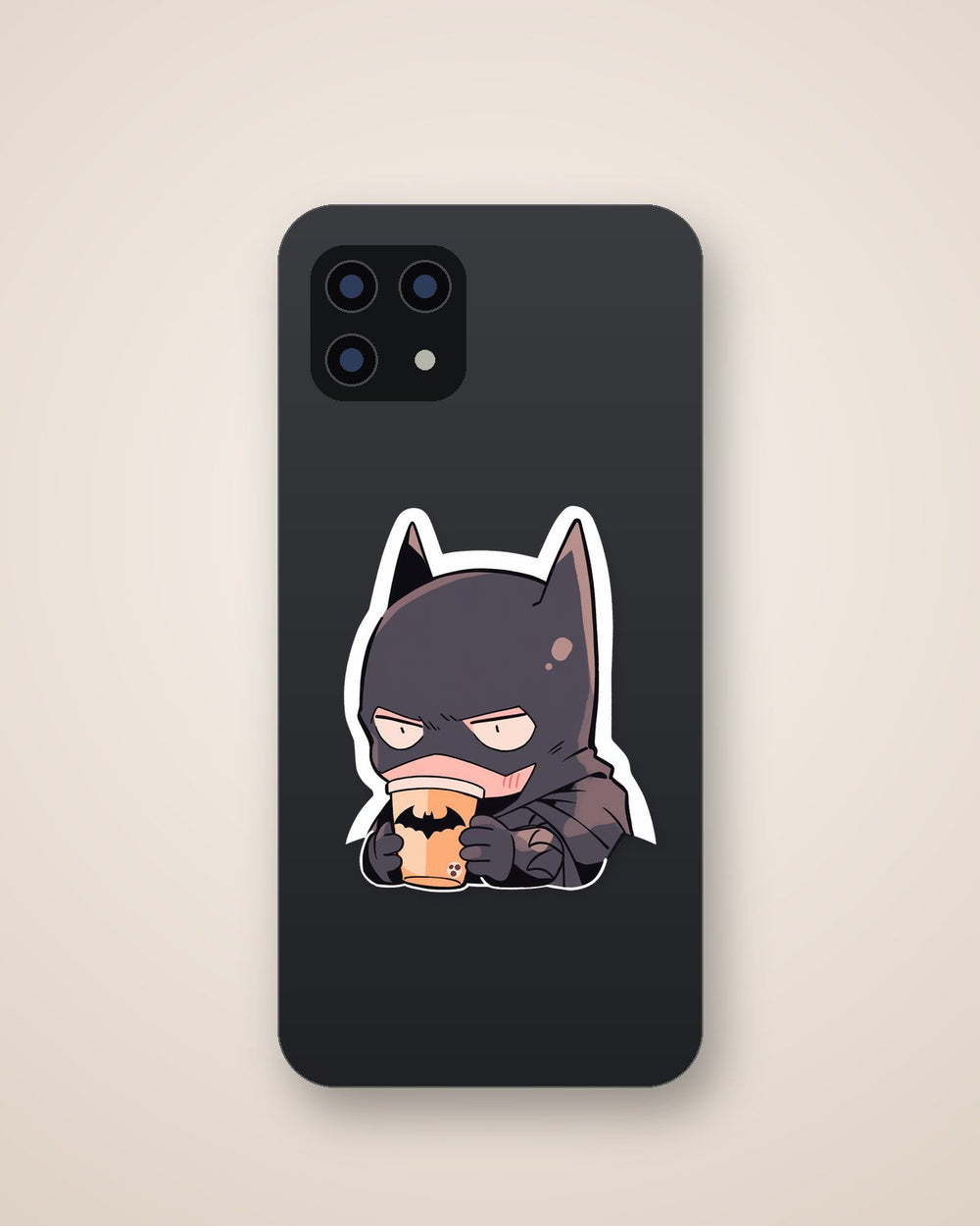 Funny Chibi Batman Drinking Coffee Sticker