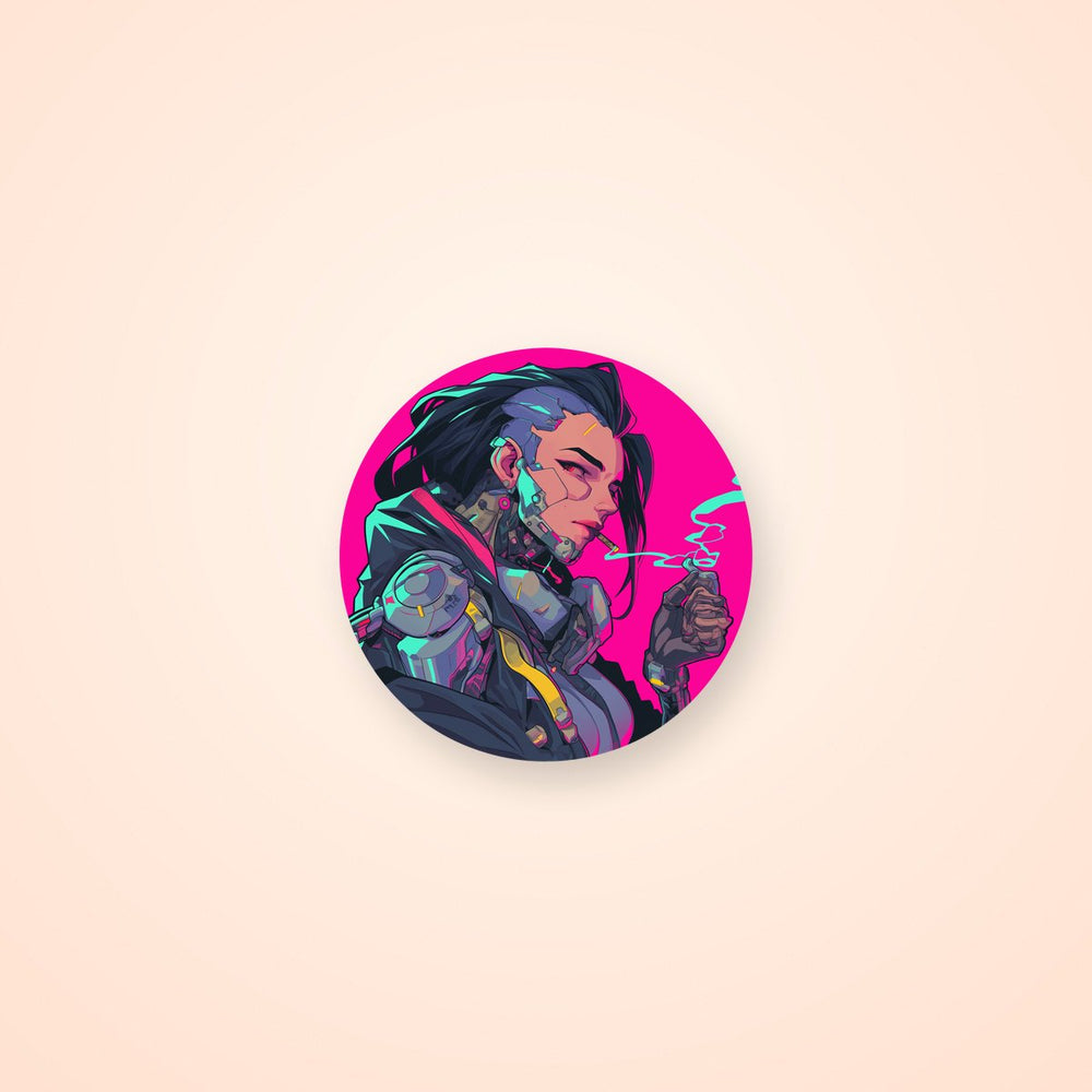 Stunning Cyberpunk Girl Purple Sticker