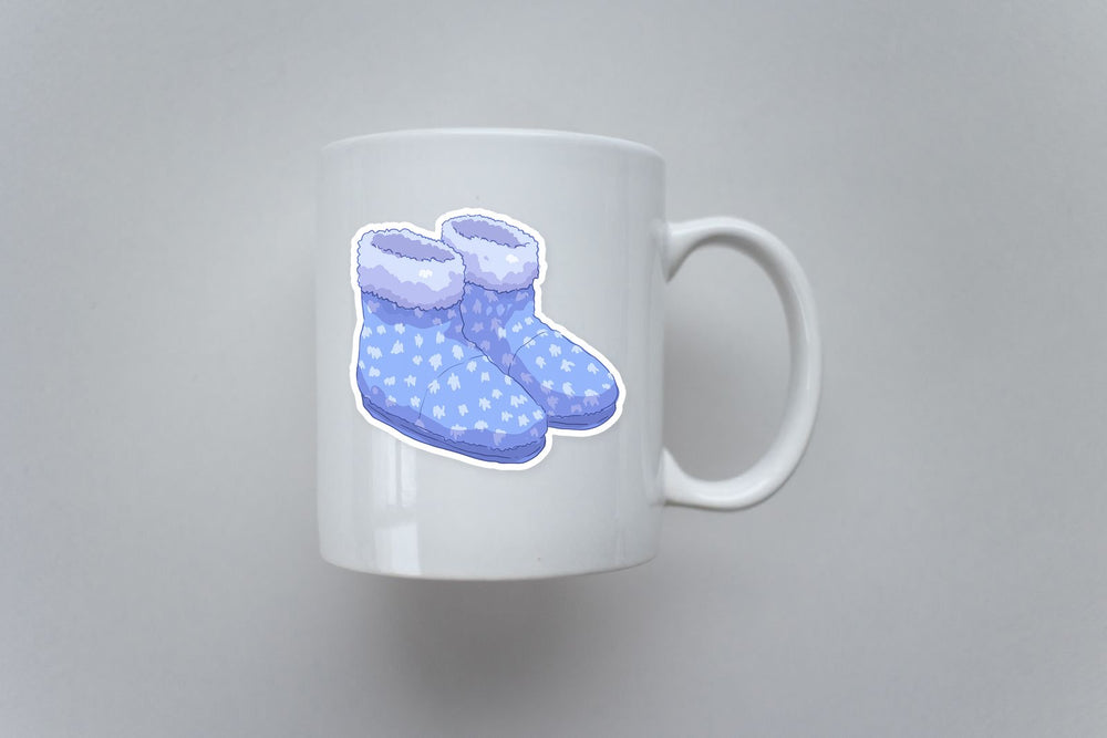 Cozy Fluffy Winter Slippers Blue Christmas Sticker