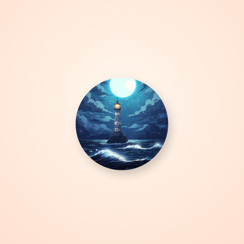 Lighthouse in Night Ocean Round Sticker