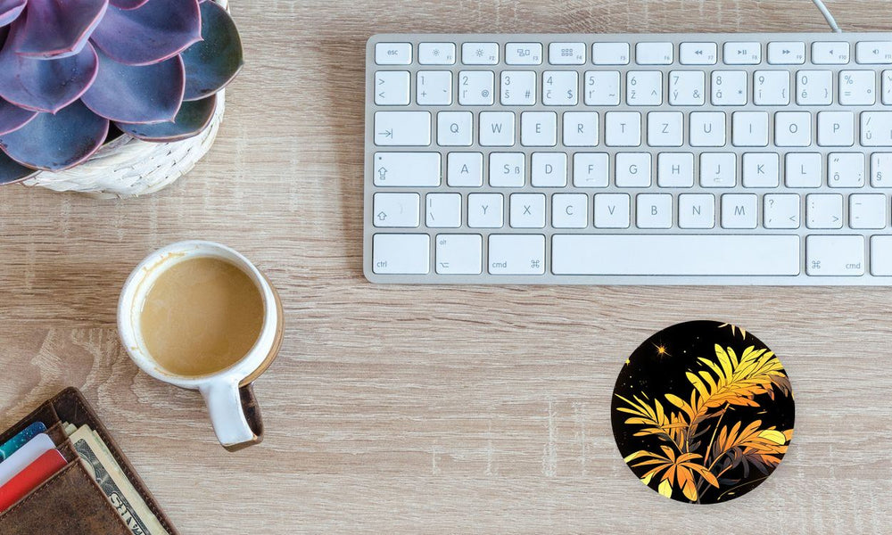 Yellow & Orange Palm Leaves Round Sticker