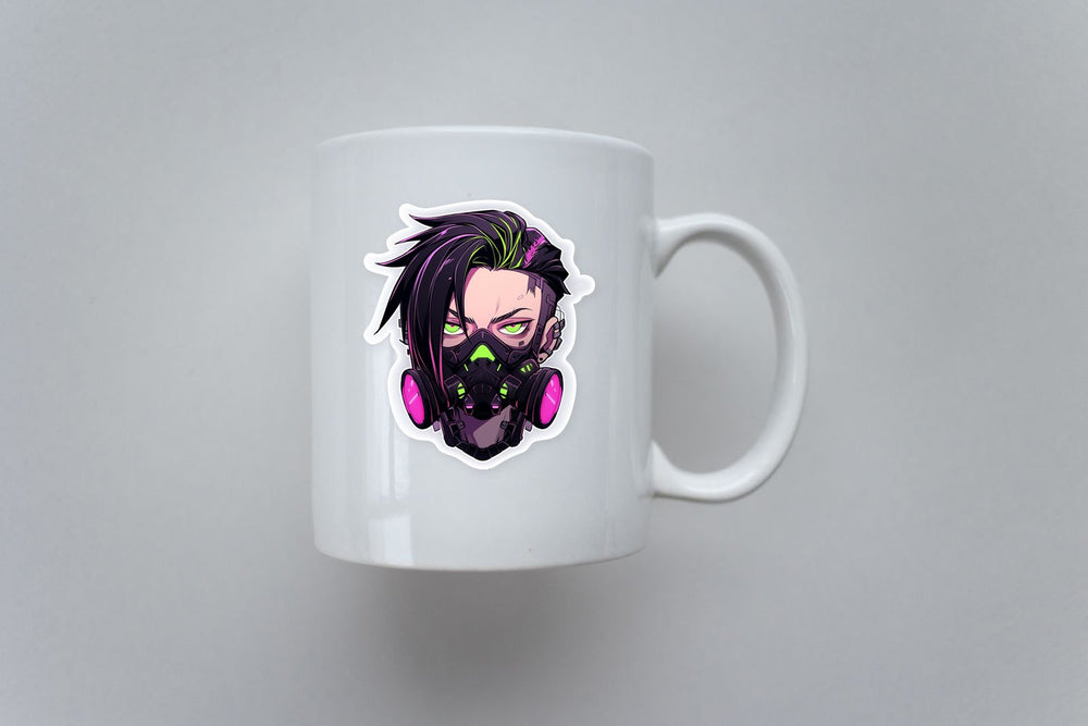 Cyberpunk Girl in Toxic Gas Mask Sticker