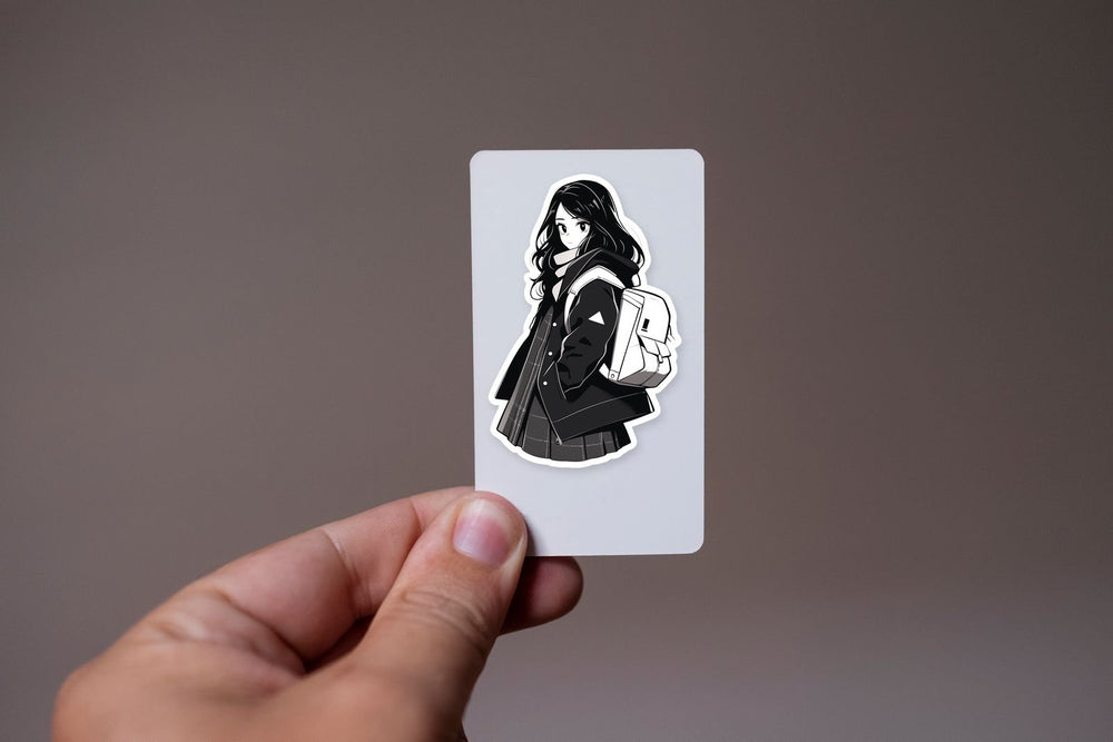 Girl with Backpack Black & White Sticker