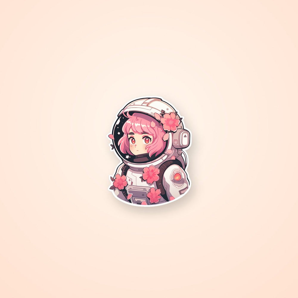 Anime Girl in Floral Space Suit Sticker