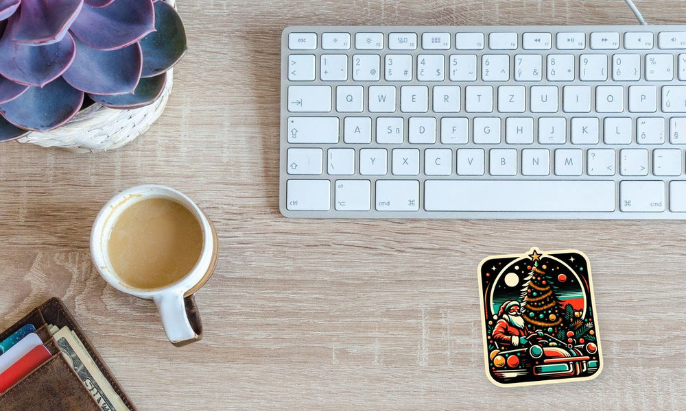 Santa Claus & Christmas Tree Retro Sticker