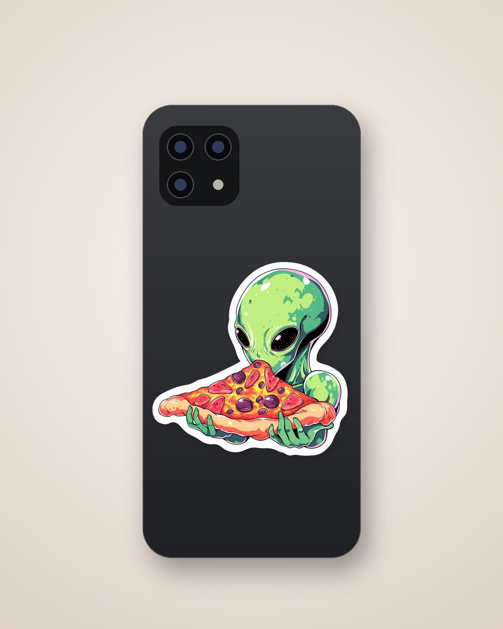 Green Alien Eating Pizza Sticker