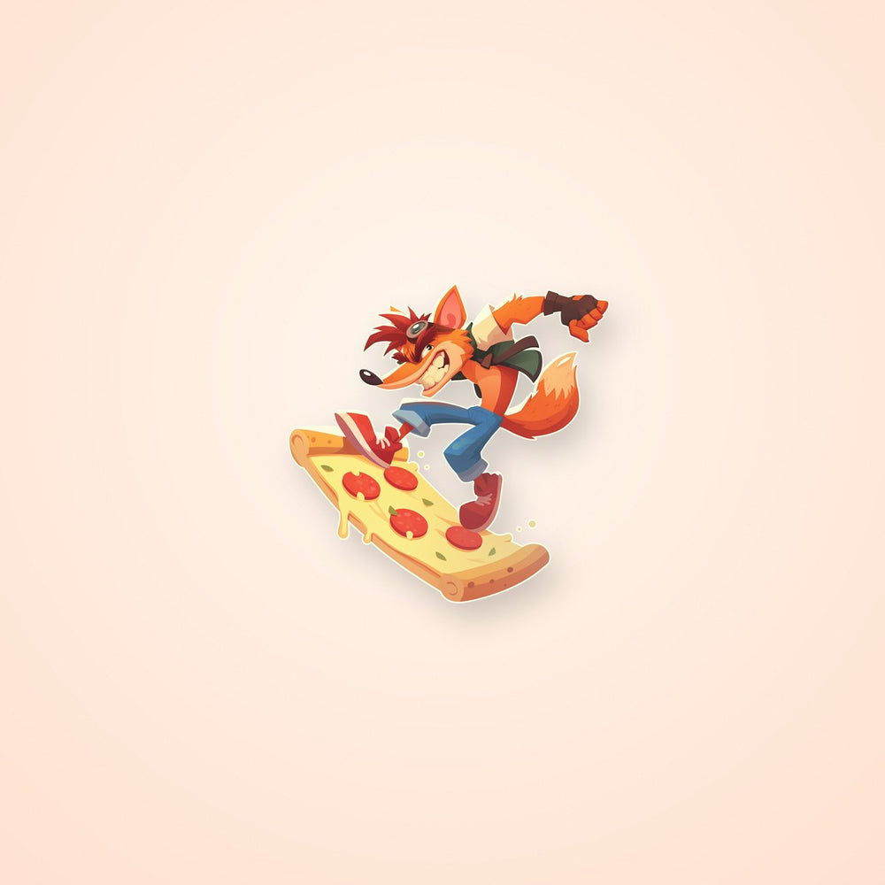 Crash Bandicoot Pizza Surfing Sticker