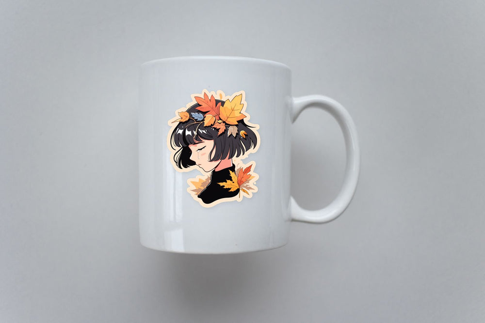 Crying Girl in Autumn Leaves Sticker