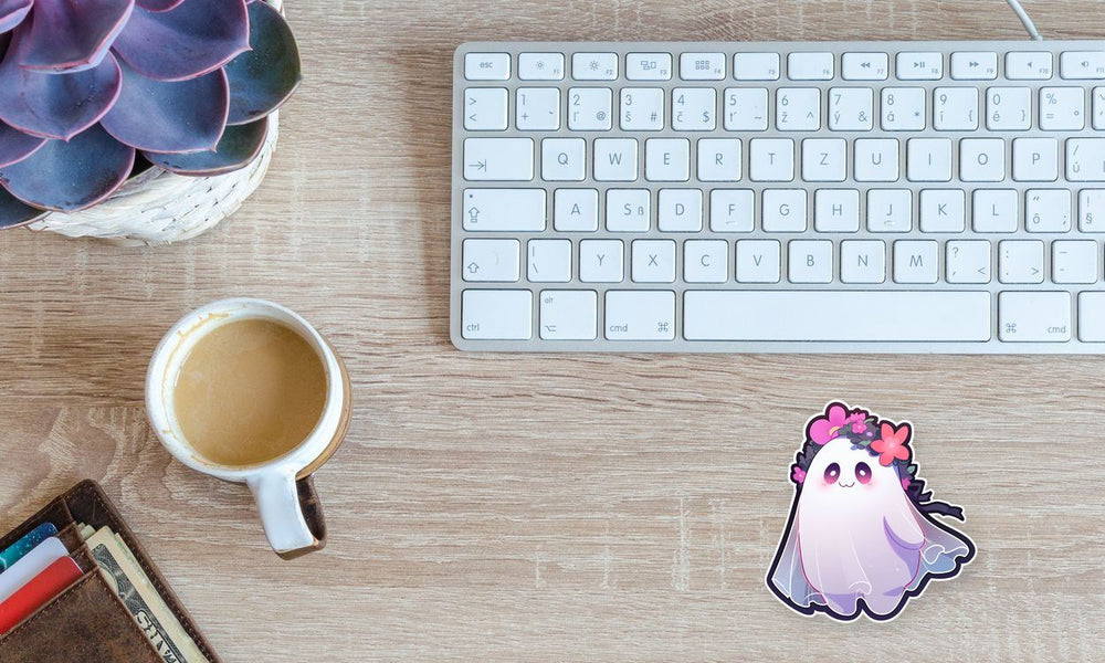 Cute Ghost with Flower Wreath Sticker