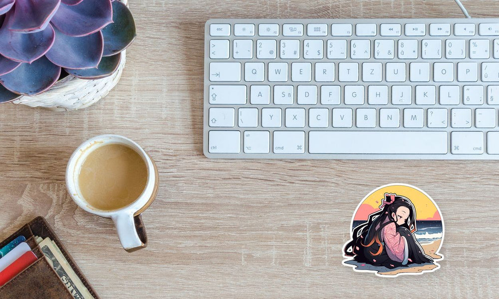 Kimetsu No Yaiba Sad Nezuko on Sandy Beach Sticker