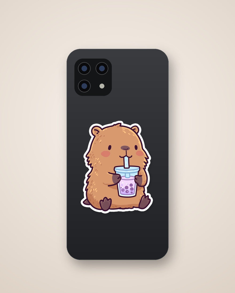 Cute Capybara Drinking Bubble Tea Sticker