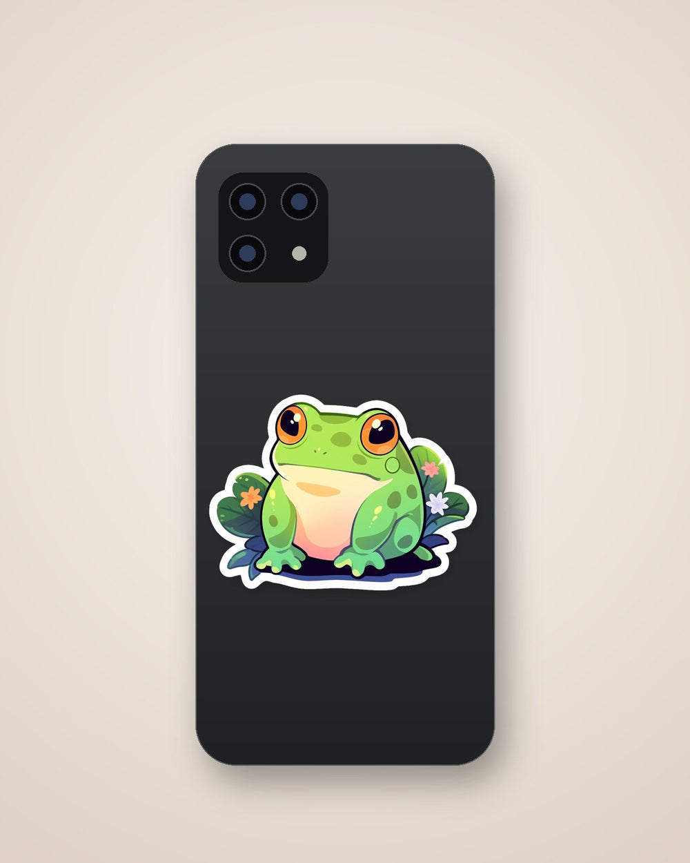 Aesthetic Green Frog on Leaves Sticker
