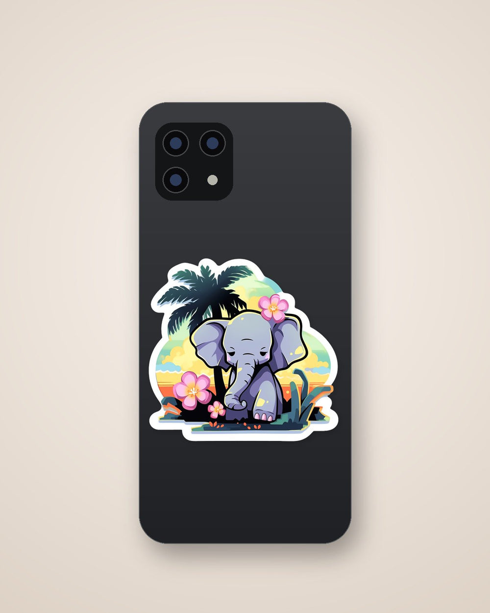 Elephant with Flower Against Sunset Sticker