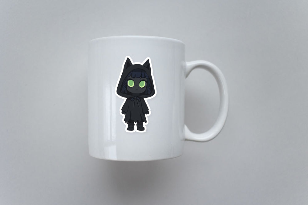 Black Cat Hood Green Eyes Girl Sticker