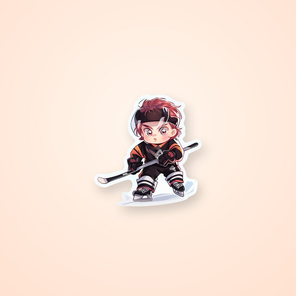 Chibi Anime Guy Playing Hockey Sticker