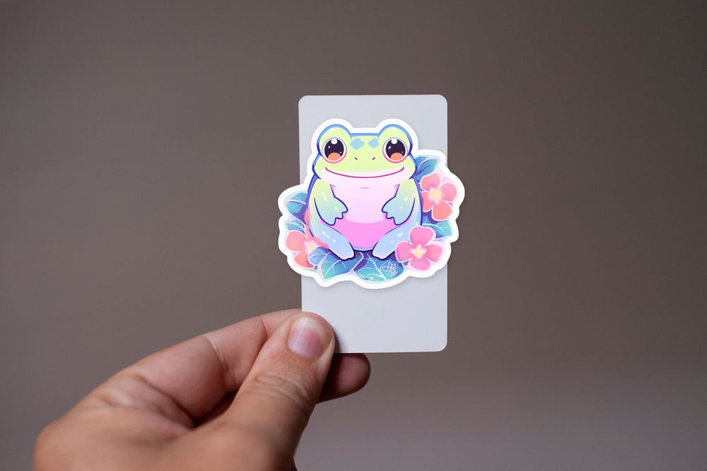 Pastel Cute Frog Sitting in Flowers Sticker