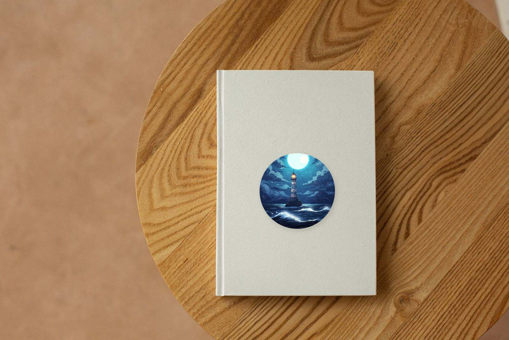 Lighthouse in Night Ocean Round Sticker