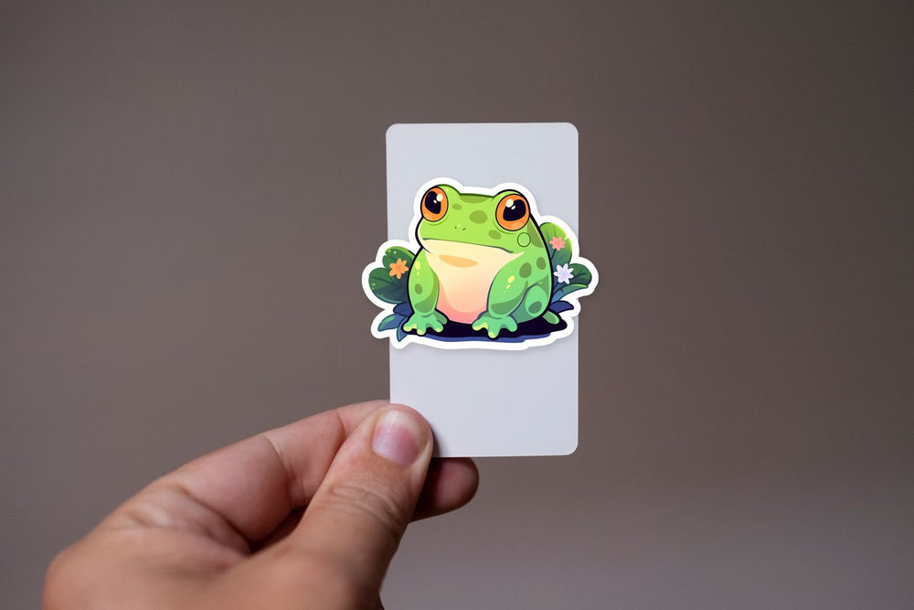 Aesthetic Green Frog on Leaves Sticker