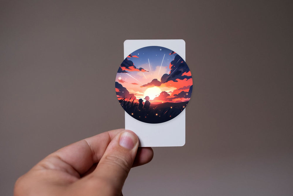 Two Children Watching Sunset Round Sticker