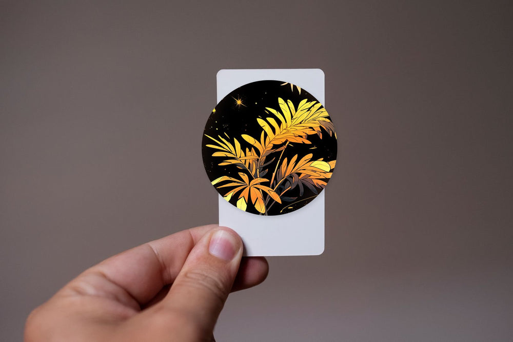 Yellow & Orange Palm Leaves Round Sticker