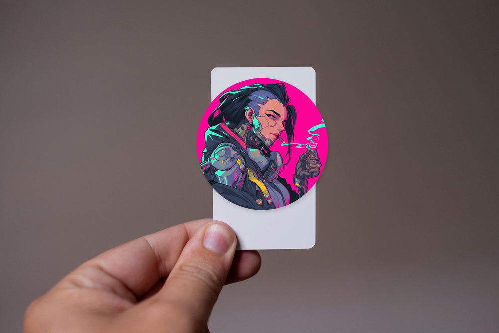 Stunning Cyberpunk Girl Purple Sticker