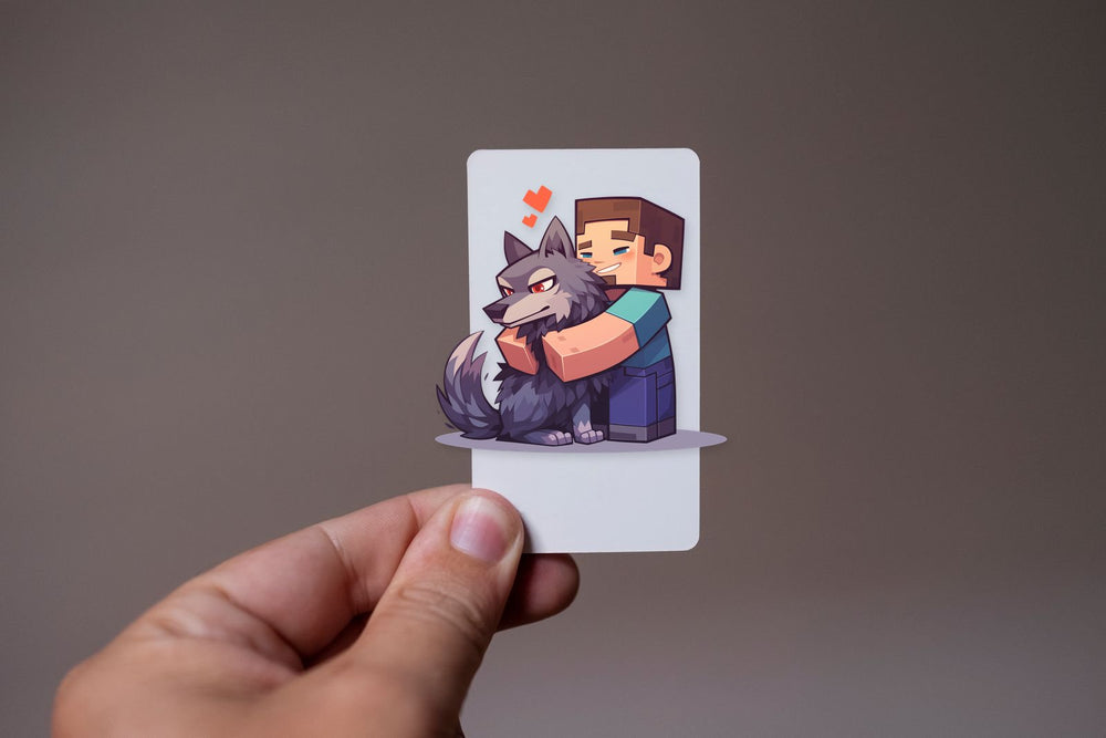 Minecraft Steve Hugging Wolf Sticker