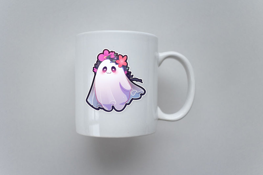 Cute Ghost with Flower Wreath Sticker