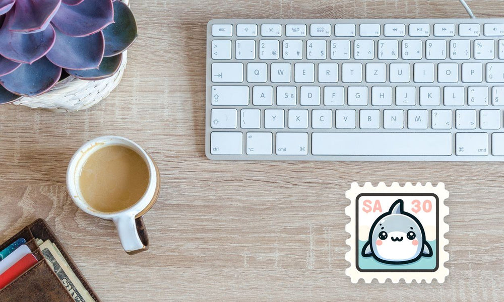 Kawaii Shark Postage Stamp Sticker