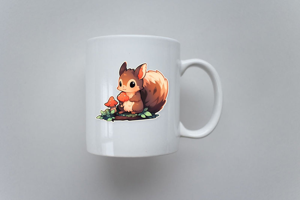 Cute Squirrel with Mushrooms Sticker