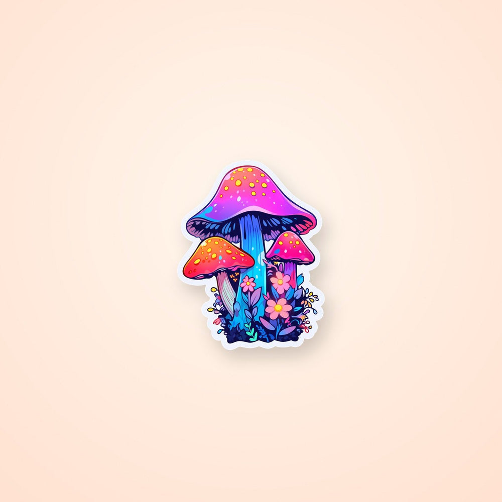 Colorful Trippy Mushrooms & Flowers Sticker