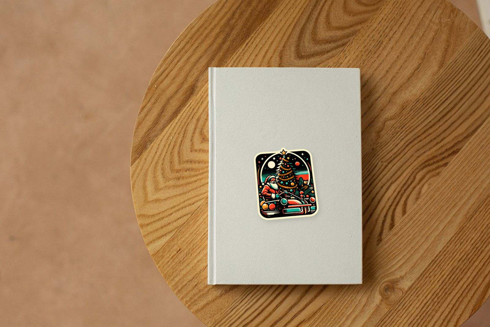 Santa Claus & Christmas Tree Retro Sticker