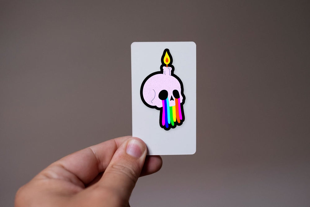Psychedelic Skull Rainbow Tears Candle Art Sticker