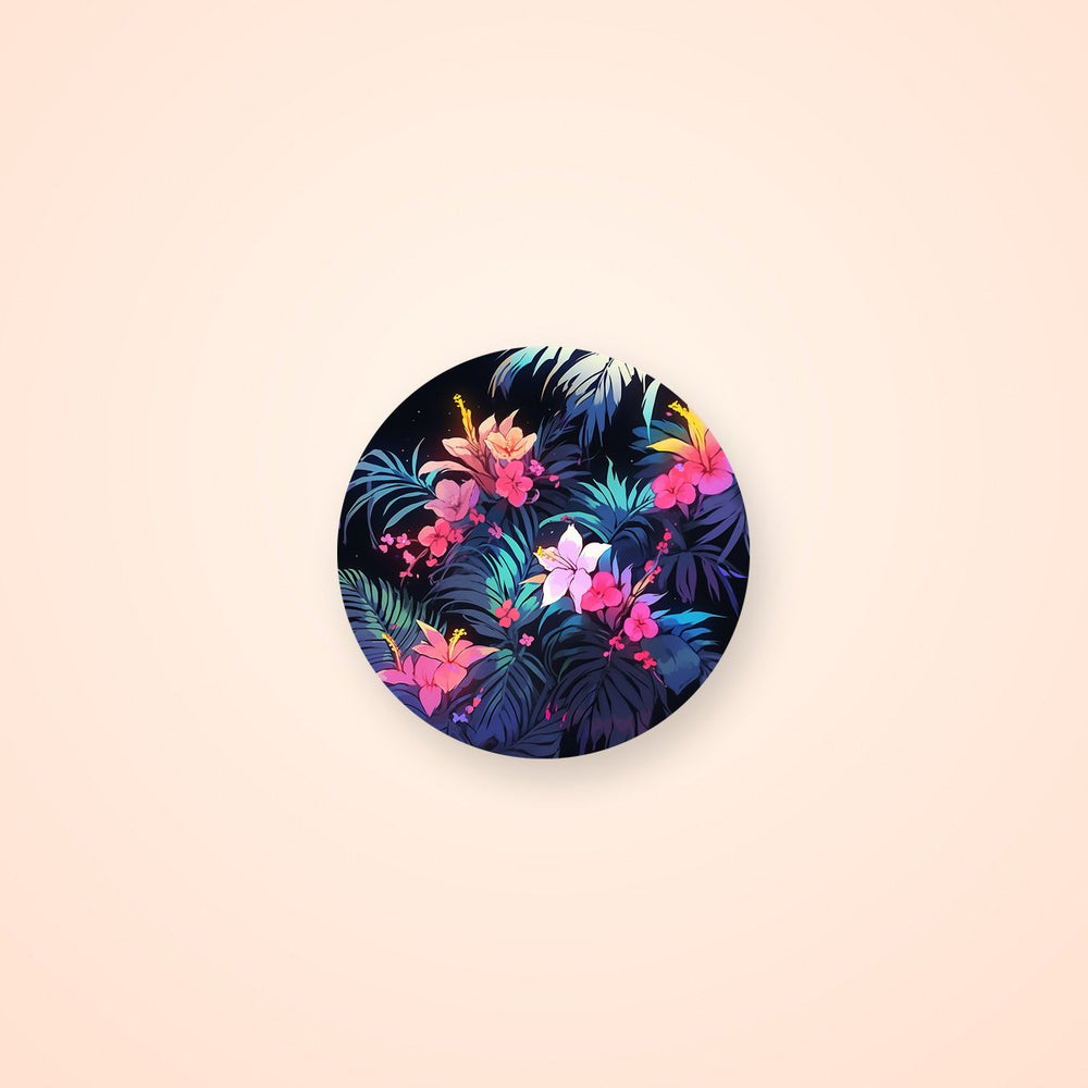 Bright Flowers & Leaves Round Sticker