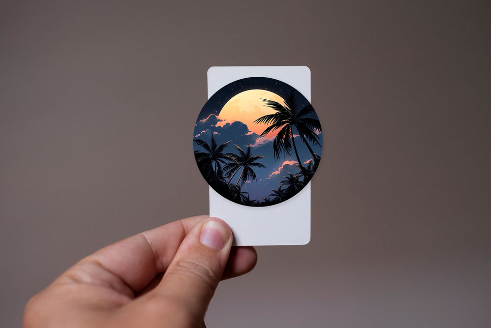 Night Palms & Orange Moon Round Sticker
