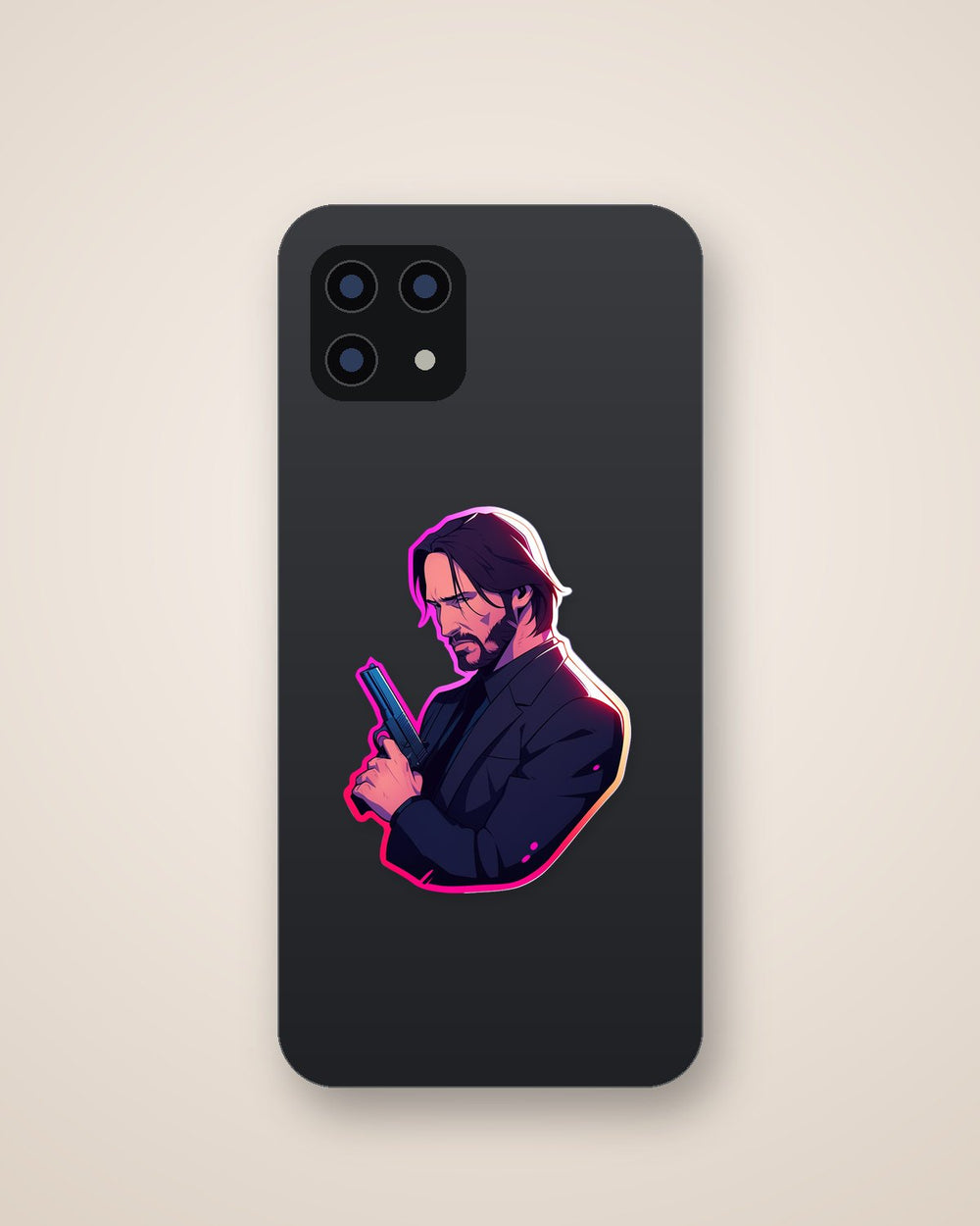 John Wick with Gun Colorful Stroke Sticker